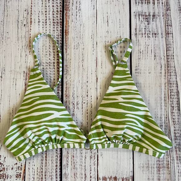 SHEIN Other - Shein Green & White Zebra Print Bikini Top Size Medium Pre-Loved